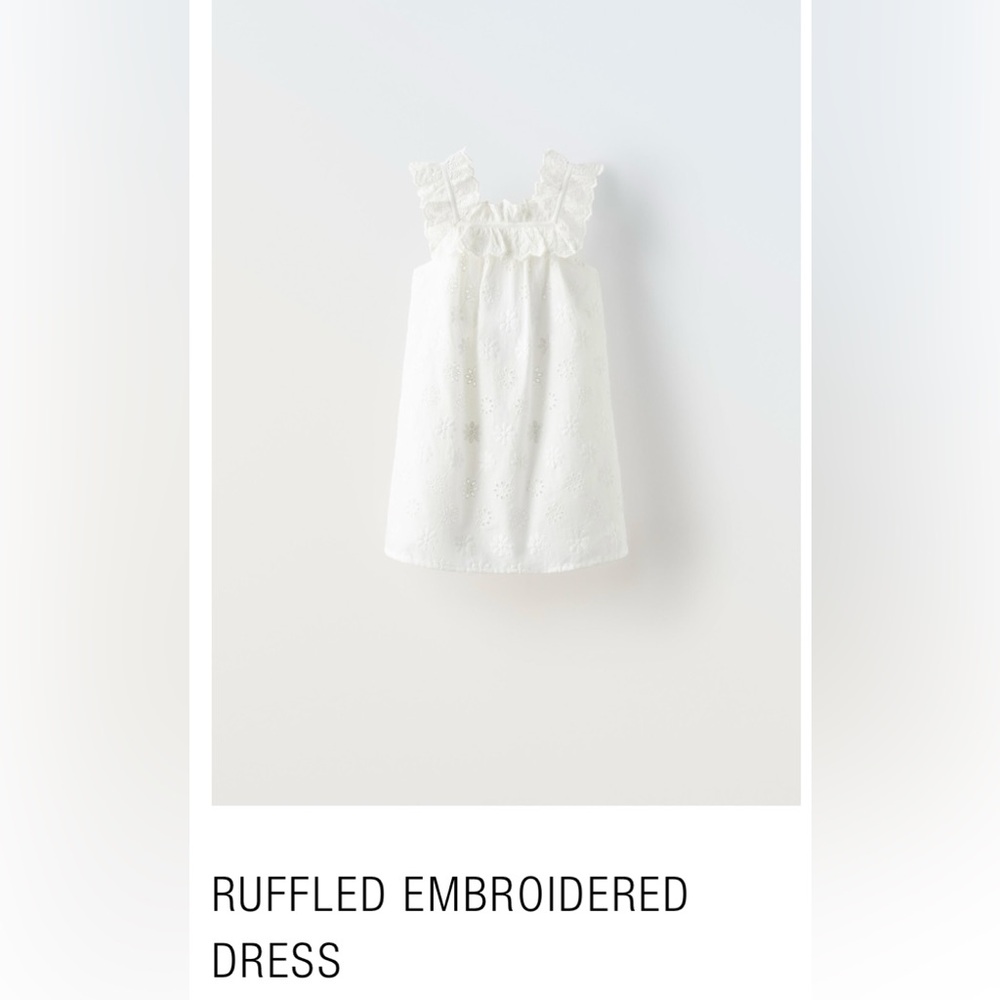 White Ruffled Embroidered Kids Dress